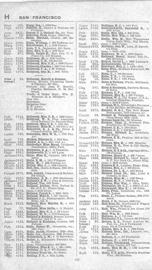 a page from the 1903 San Francisco telephone directory