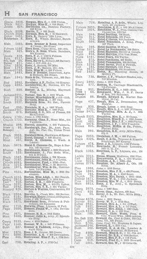 a page from the 1903 San Francisco telephone directory