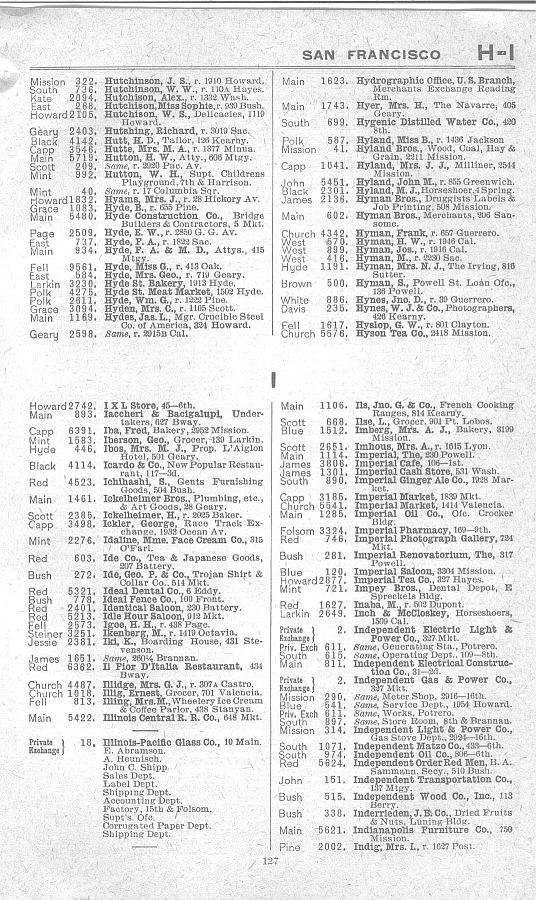a page from the 1903 San Francisco telephone directory