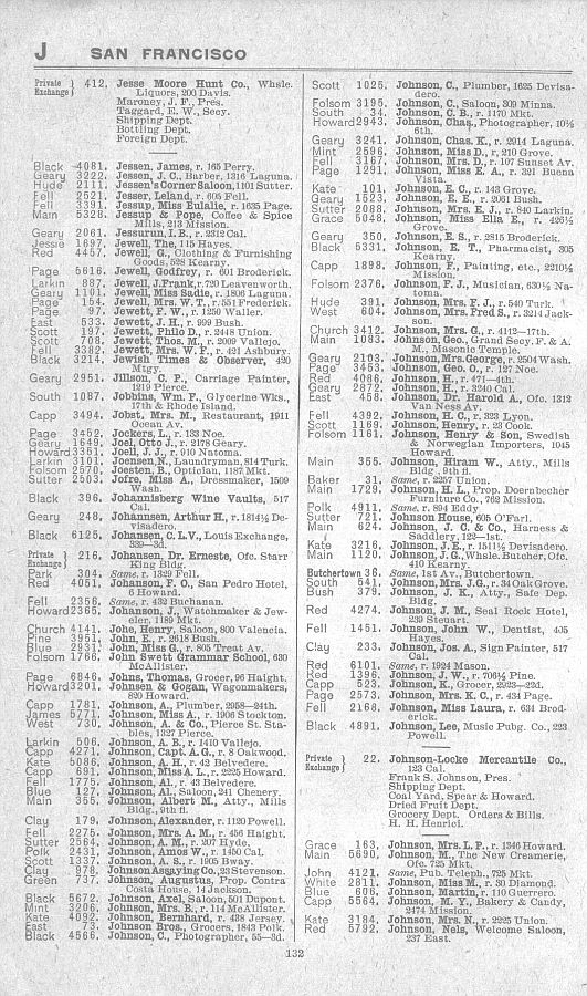 a page from the 1903 San Francisco telephone directory