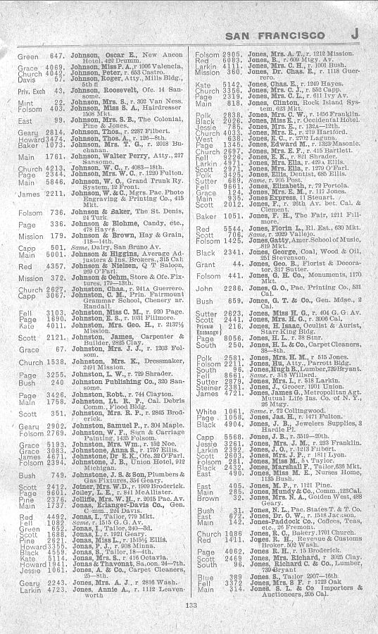 a page from the 1903 San Francisco telephone directory