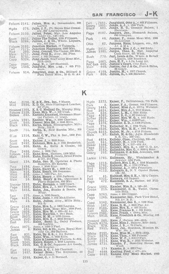 a page from the 1903 San Francisco telephone directory