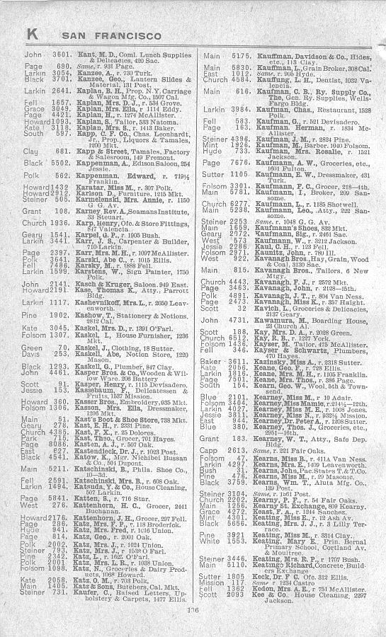 a page from the 1903 San Francisco telephone directory