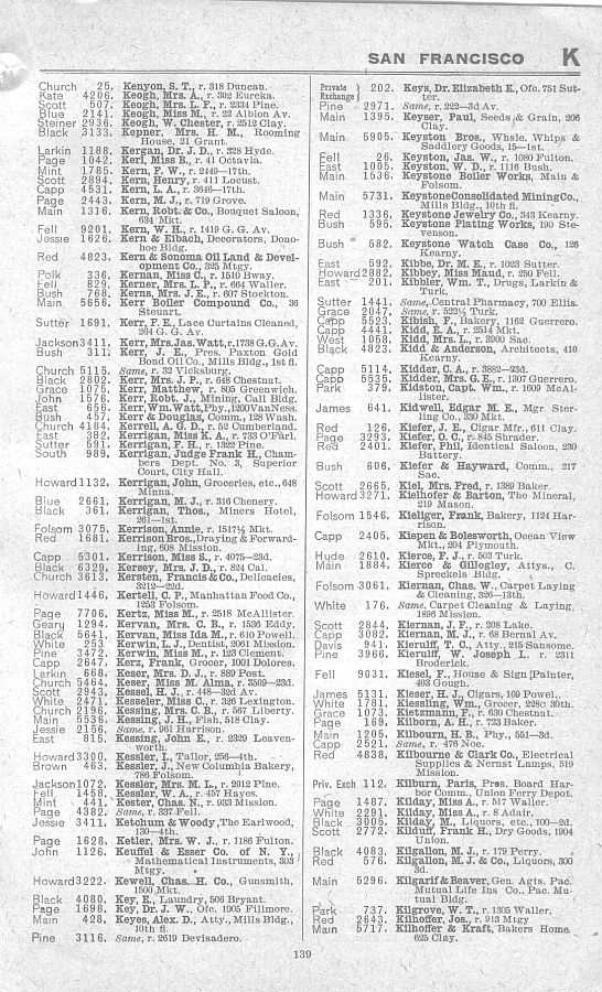 a page from the 1903 San Francisco telephone directory