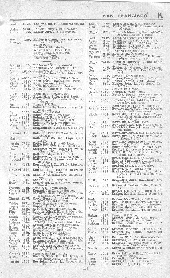 a page from the 1903 San Francisco telephone directory