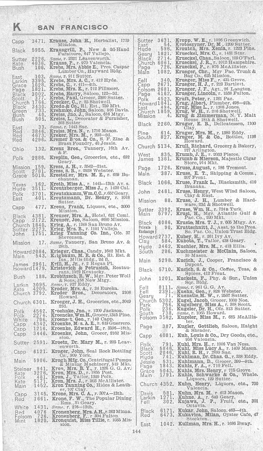 a page from the 1903 San Francisco telephone directory
