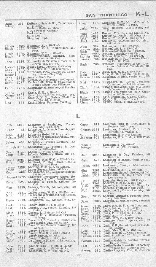 a page from the 1903 San Francisco telephone directory