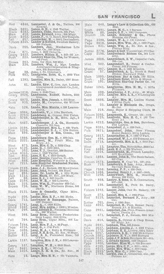 a page from the 1903 San Francisco telephone directory