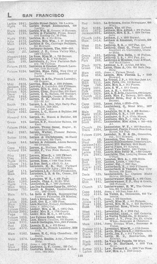 a page from the 1903 San Francisco telephone directory