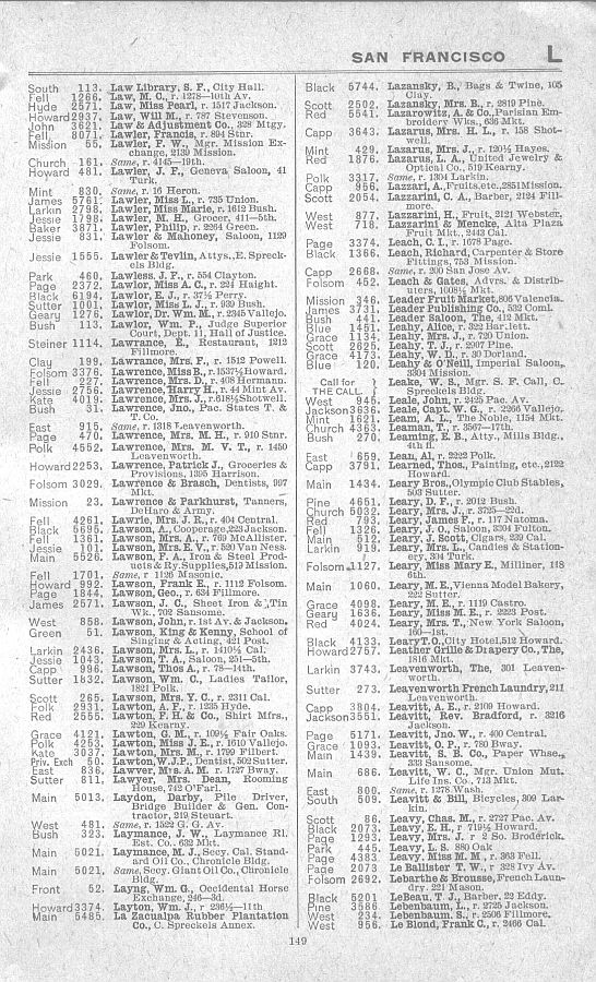 a page from the 1903 San Francisco telephone directory