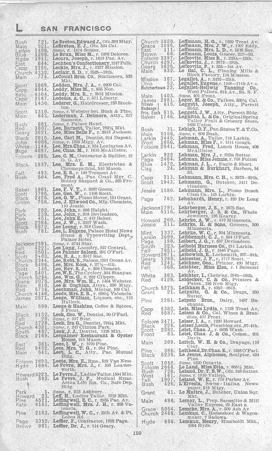 a page from the 1903 San Francisco telephone directory