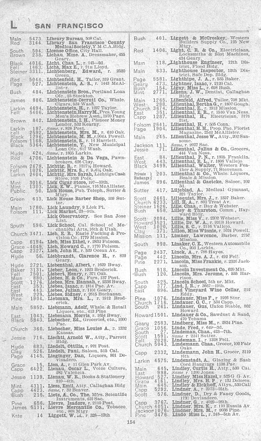 a page from the 1903 San Francisco telephone directory