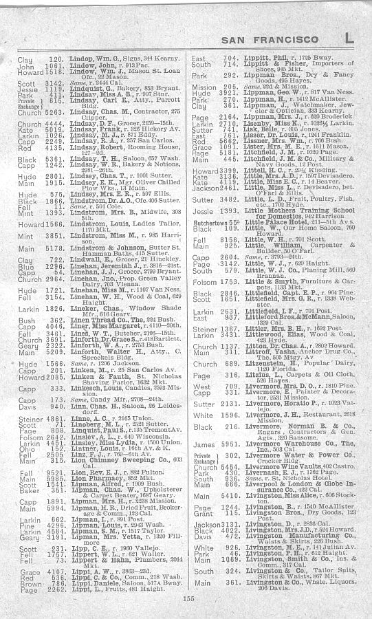 a page from the 1903 San Francisco telephone directory