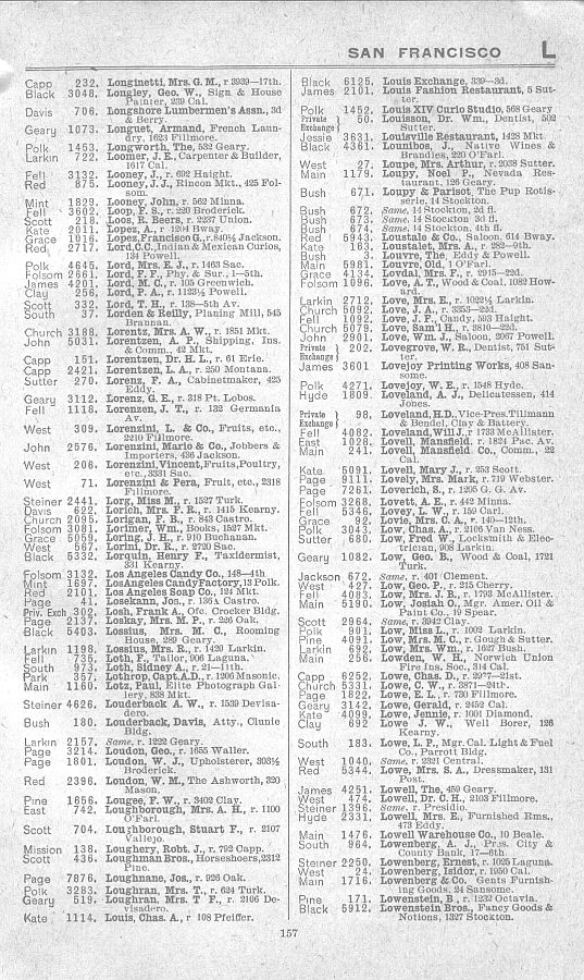 a page from the 1903 San Francisco telephone directory