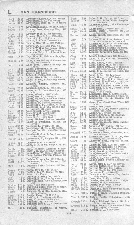 a page from the 1903 San Francisco telephone directory