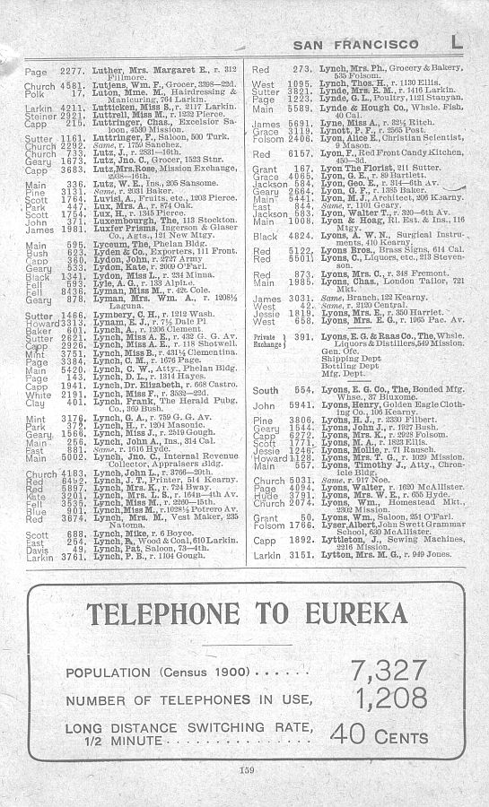 a page from the 1903 San Francisco telephone directory