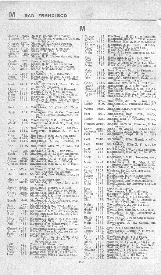 a page from the 1903 San Francisco telephone directory