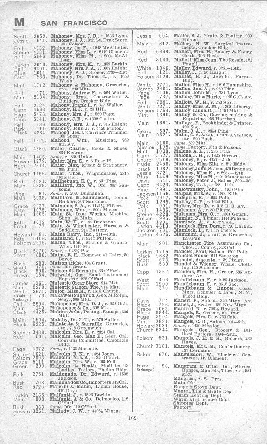 a page from the 1903 San Francisco telephone directory
