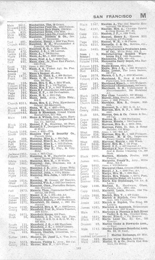 a page from the 1903 San Francisco telephone directory