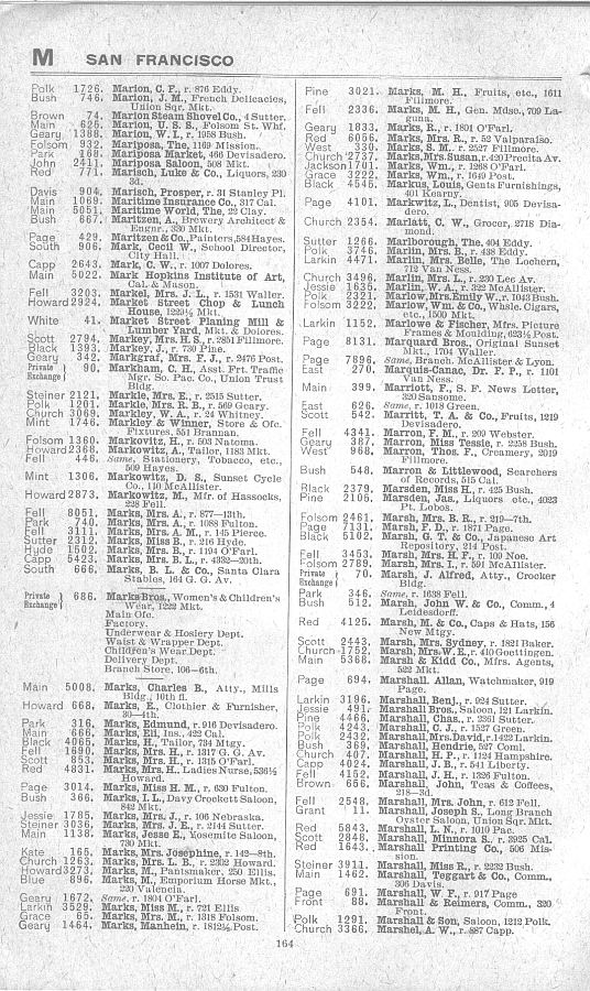 a page from the 1903 San Francisco telephone directory
