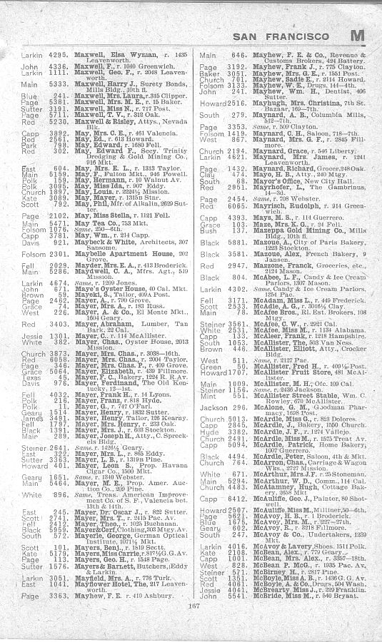 a page from the 1903 San Francisco telephone directory