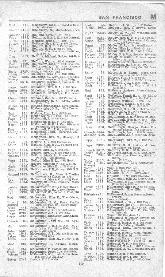 a page from the 1903 San Francisco telephone directory