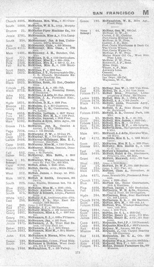 a page from the 1903 San Francisco telephone directory