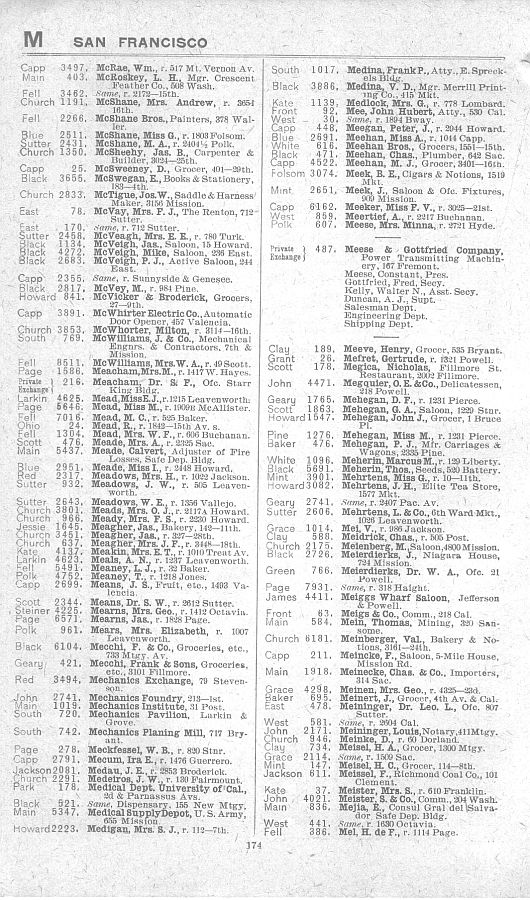 a page from the 1903 San Francisco telephone directory