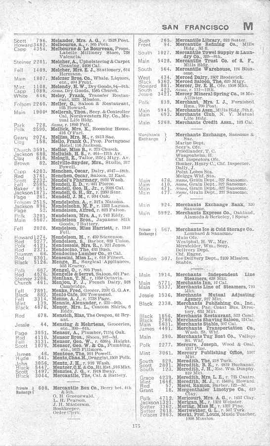 a page from the 1903 San Francisco telephone directory