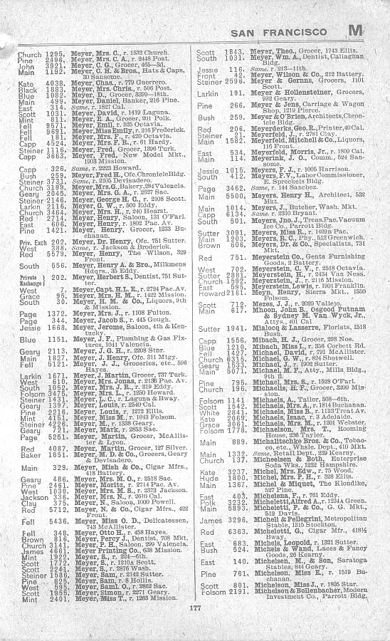 a page from the 1903 San Francisco telephone directory