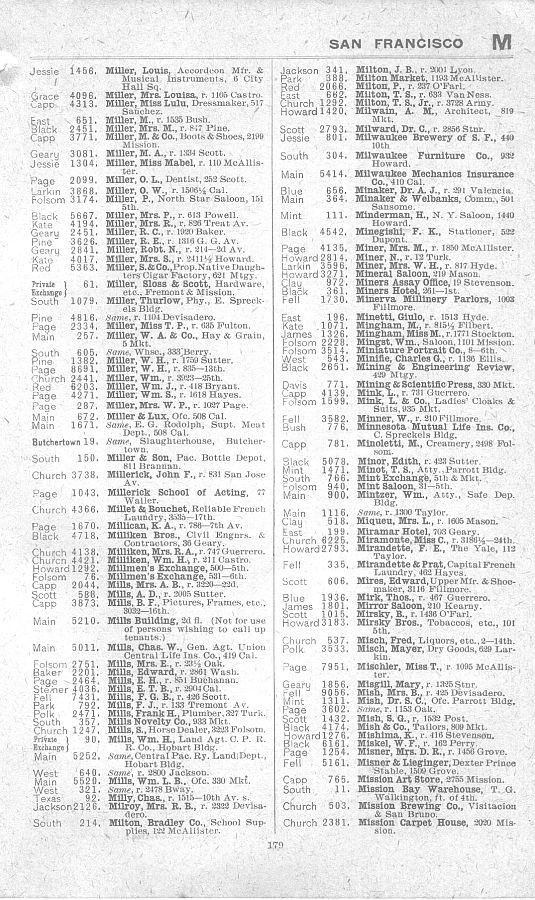 a page from the 1903 San Francisco telephone directory