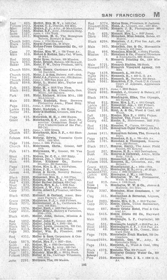 a page from the 1903 San Francisco telephone directory