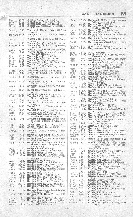 a page from the 1903 San Francisco telephone directory