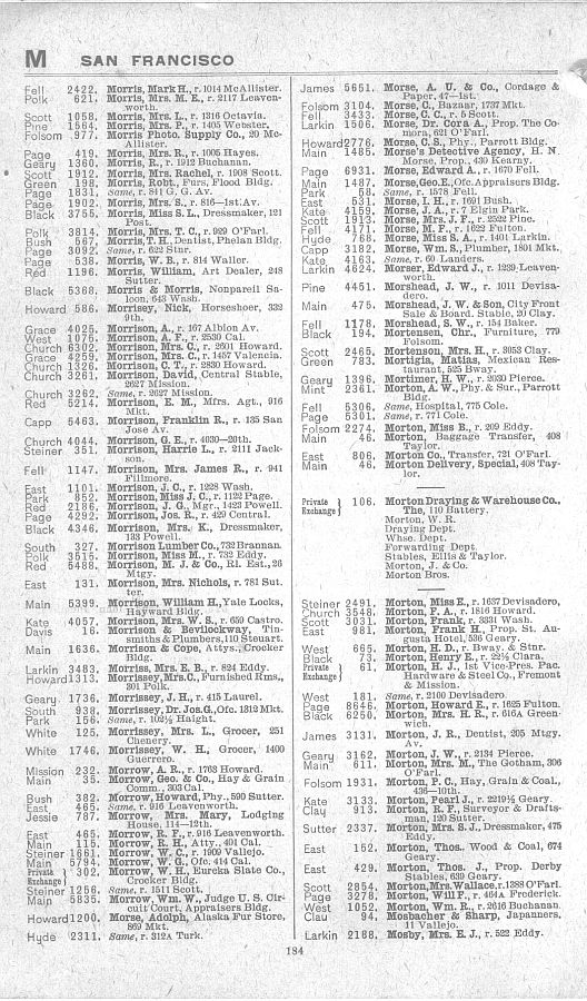 a page from the 1903 San Francisco telephone directory