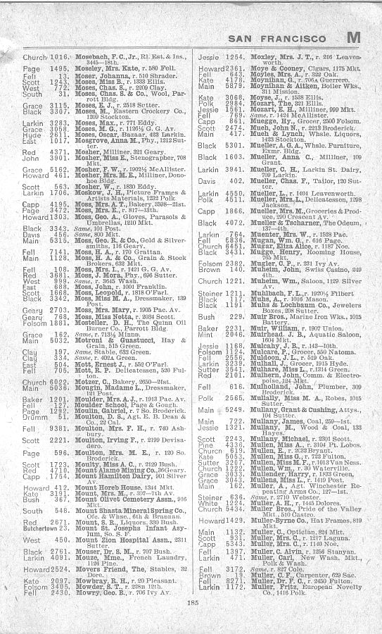 a page from the 1903 San Francisco telephone directory