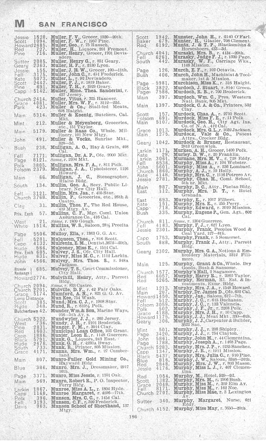 a page from the 1903 San Francisco telephone directory