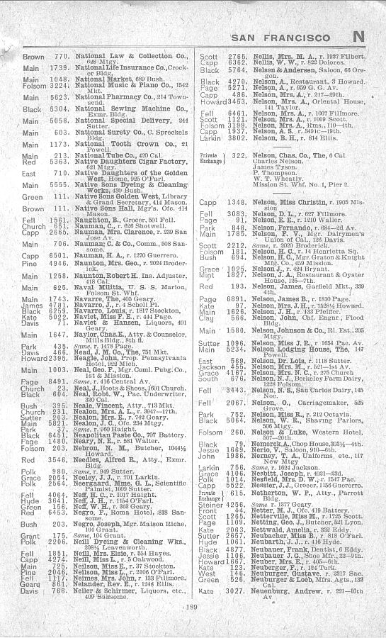 a page from the 1903 San Francisco telephone directory