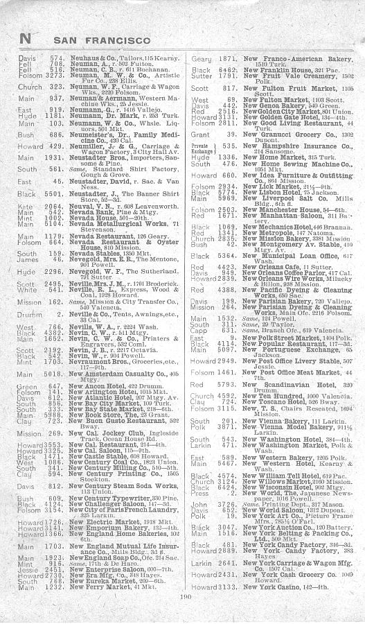 a page from the 1903 San Francisco telephone directory