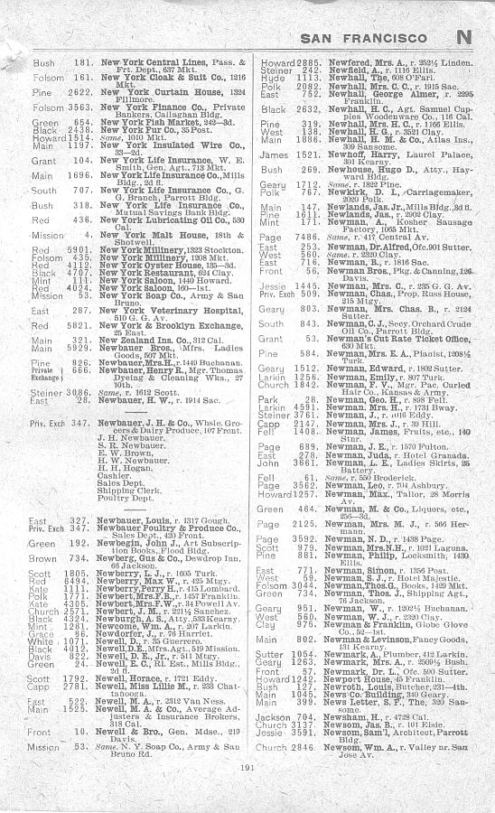 a page from the 1903 San Francisco telephone directory