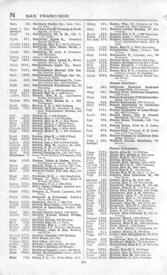 a page from the 1903 San Francisco telephone directory