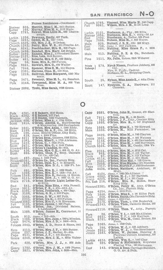 a page from the 1903 San Francisco telephone directory