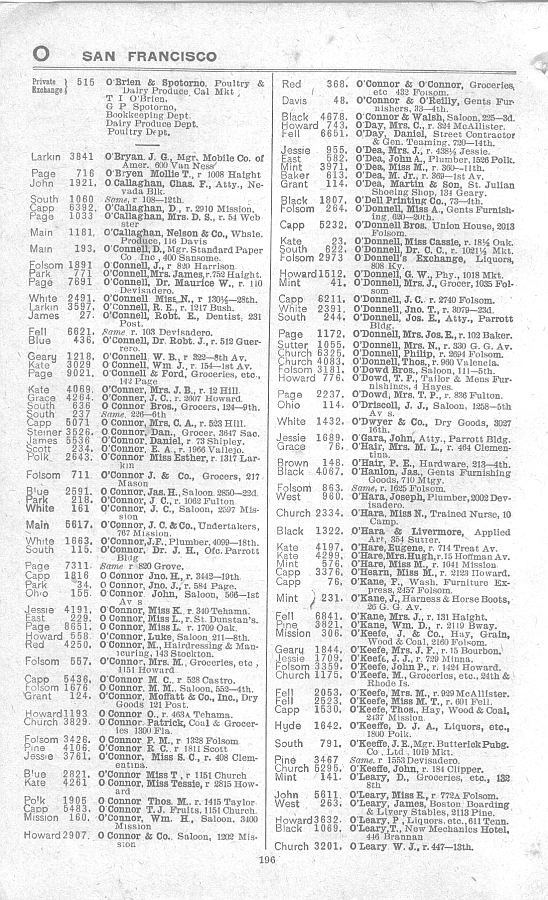 a page from the 1903 San Francisco telephone directory