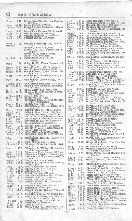 a page from the 1903 San Francisco telephone directory