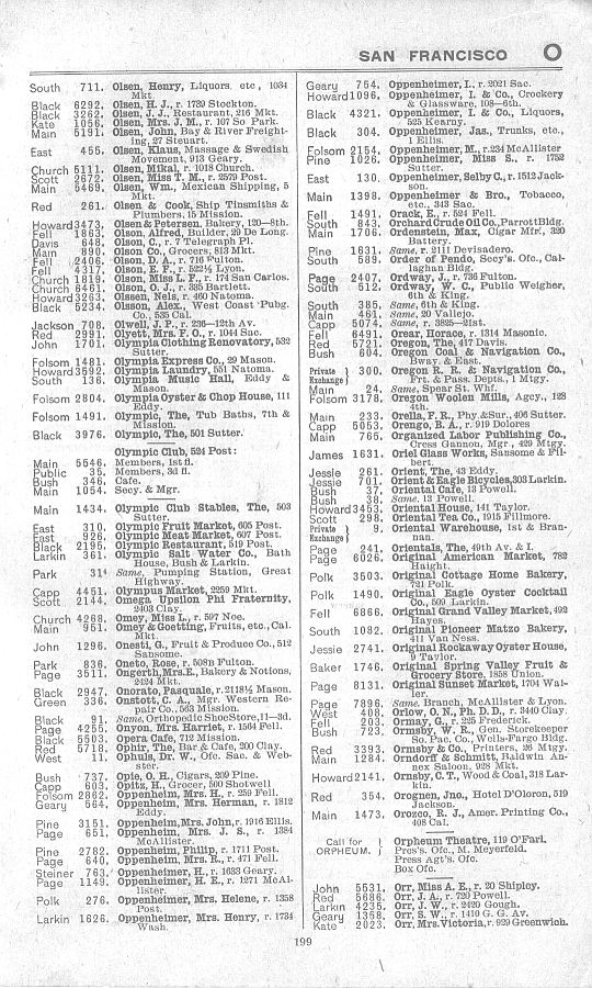 a page from the 1903 San Francisco telephone directory