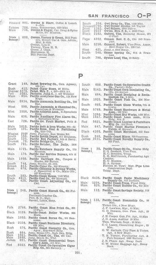 a page from the 1903 San Francisco telephone directory