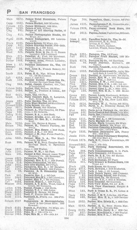 a page from the 1903 San Francisco telephone directory