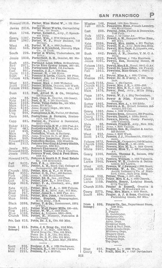a page from the 1903 San Francisco telephone directory