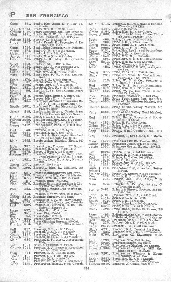 a page from the 1903 San Francisco telephone directory