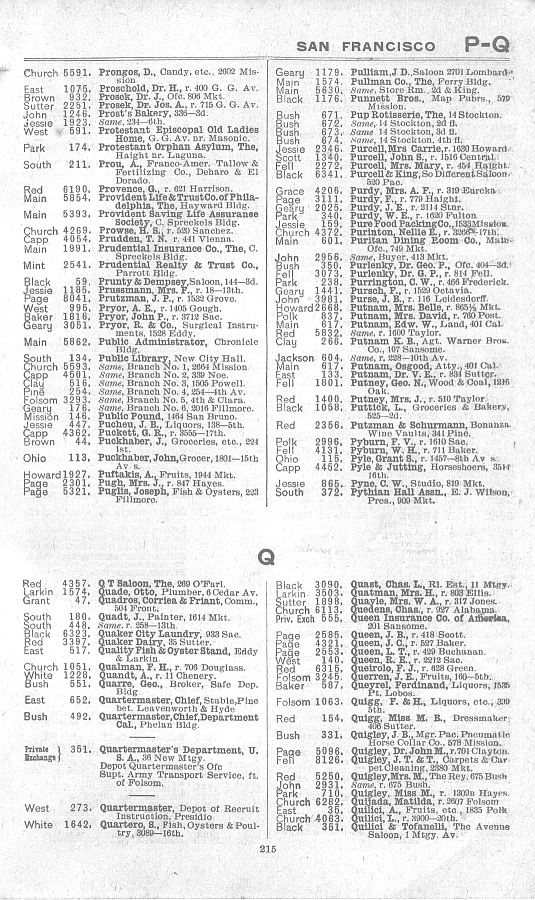 a page from the 1903 San Francisco telephone directory