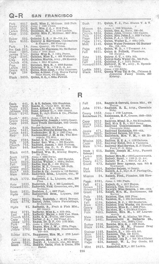 a page from the 1903 San Francisco telephone directory